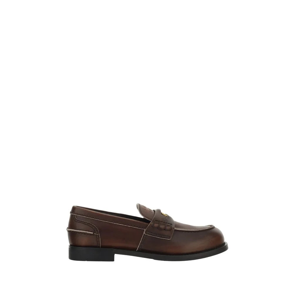 Miu Miu Brown Calf Leather Bos Taurus Slip-On Loafers - EU41/US11