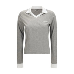 Miu Miu Gra Cotton Langærmet T-Shirt - M