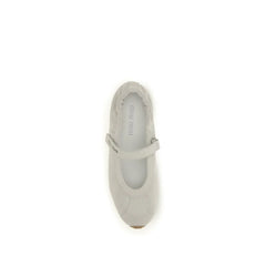 Miu Miu White Calf Leather Bos Taurus Ballet Flats - EU38/US8