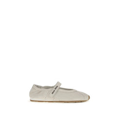 Miu Miu White Calf Leather Bos Taurus Ballet Flats - EU38/US8