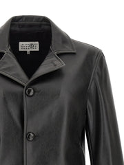MM6 Maison Margiela Black Polyester Leather Jacket