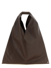 MM6 Maison Margiela brown polyethylene Japanese tote bag featuring a triangular silhouette and integrated top handle.