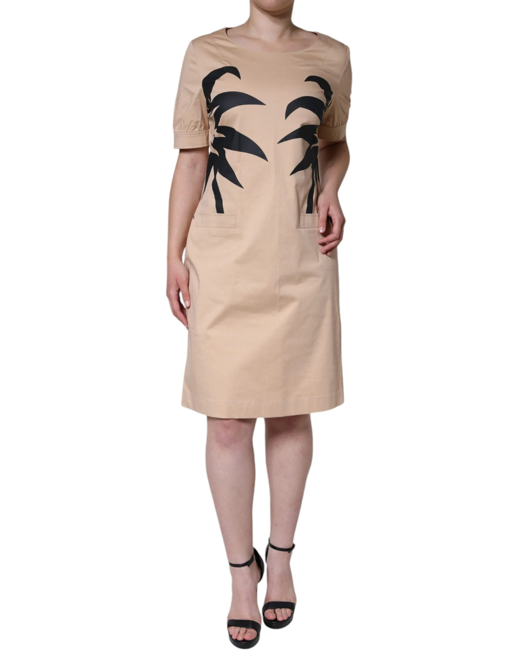 Moschino Beige Cotton Short Sleeve Knee Length Dress - IT46|XL - Dresses