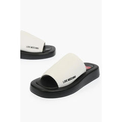 Moschino Black And White Leather Slides - EU39/US9