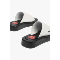 Moschino Black And White Leather Slides - EU39/US9