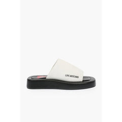 Moschino Black And White Leather Slides - EU39/US9