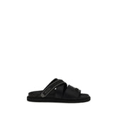 Moschino Black Calf Leather Bos Taurus Flat Sandals - EU40/US7
