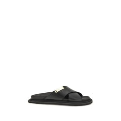 Moschino Black Calf Leather Bos Taurus Flat Sandals - EU45/US12