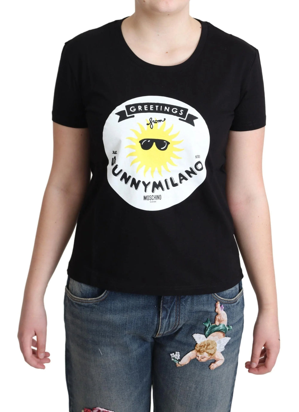 Moschino Black Cotton Sunny Milano Print T-shirt - IT40|S - T-Shirts