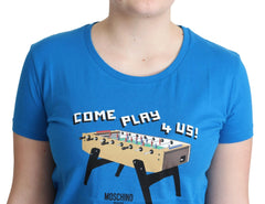 Moschino Blue Cotton Come Play 4 Us Print T-shirt - T-Shirts