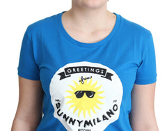 Moschino Blue Cotton Sunny Milano Print Tops T-shirt - T-Shirts