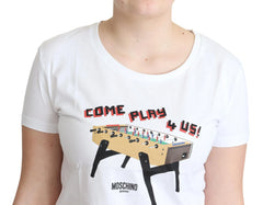 Moschino White Cotton Come Play 4 Us Print Tops T-shirt - T-Shirts