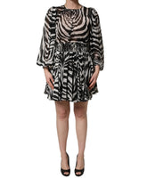 MSGM Black White Zebra Puff Sleeves Mini Dress - IT38 | XS