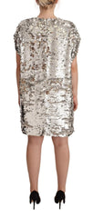 MSGM Silver Sequined Polyester Short Sleeves Shift Mini Dress - IT38|XS - Dresses