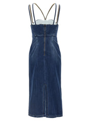 Nensi Dojaka Blue Cotton Midi Dress - IT38