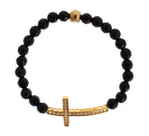 Nialaya Agate Stone Gold CZ Cross 925 Silver Bracelet - M - Bracelets