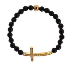 Nialaya Agate Stone Gold CZ Cross 925 Silver Bracelet - M - Bracelets