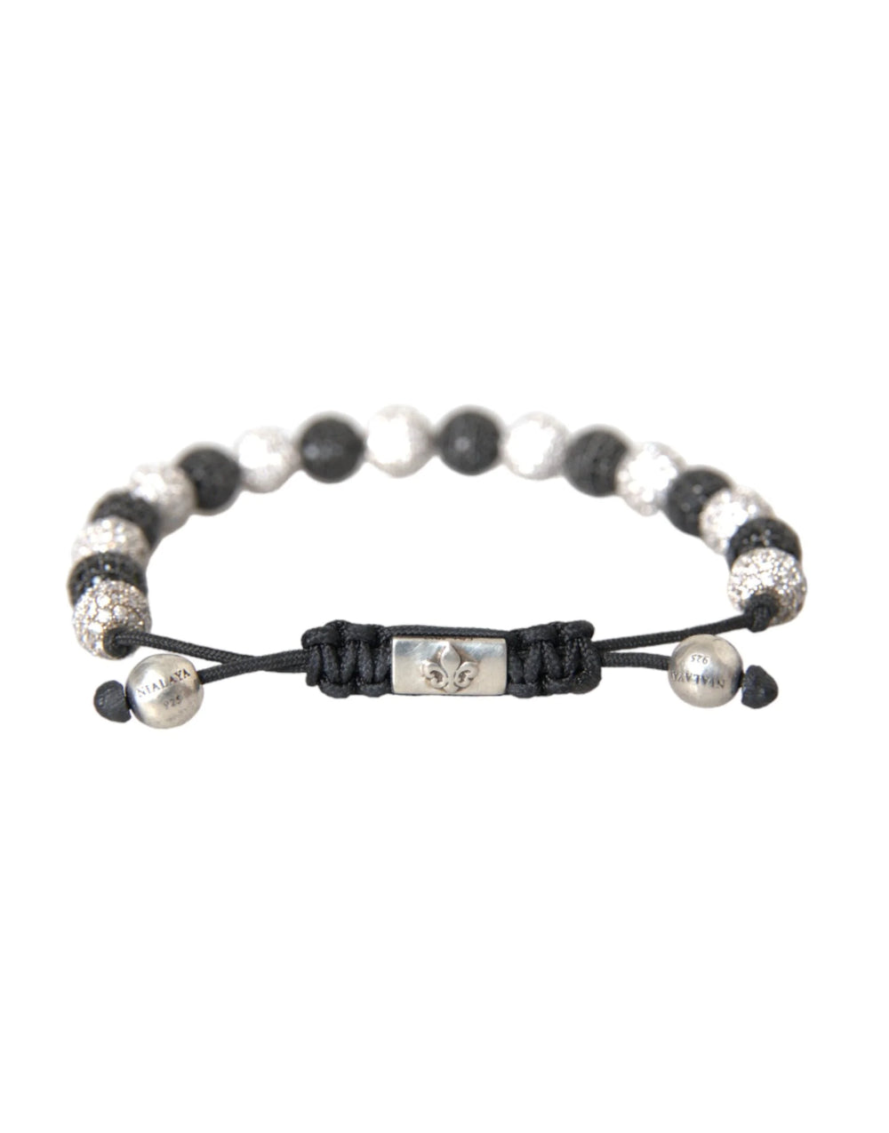 Nialaya CZ Crystal Ball Black White Beaded Bracelet - M - Bracelets