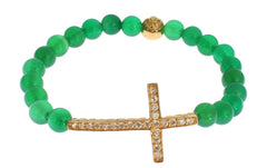 Nialaya Jade Stone Gold CZ Cross 925 Silver Bracelet - Bracelets
