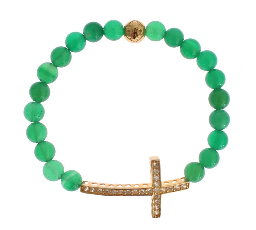 Nialaya Jade Stone Gold CZ Cross 925 Silver Bracelet - Bracelets