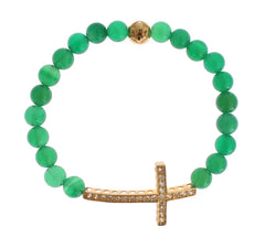 Nialaya Jade Stone Gold CZ Cross 925 Silver Bracelet - Bracelets