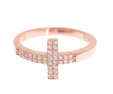 Nialaya Pink Gold 925 Silver Womens Cross CZ Ring - Rings