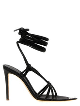 Front view of NICOLO' BERETTA black lamb leather stiletto sandals featuring a minimalist strap design and refined finish.