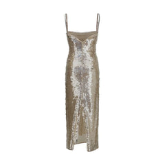 Nissa Gold Nylon Cocktail Dress