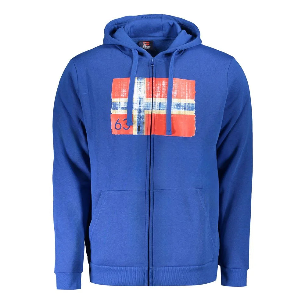Norway 1963 Blue Cotton Men Sweater with Hood and Pockets - XL - Hoodies