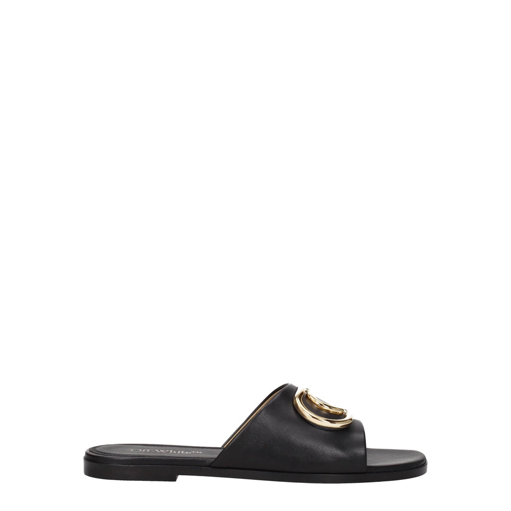 Off-White Black Leather Slippers Sandals