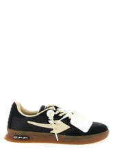 Off-White black nylon athletic sneakers featuring a sleek low-top silhouette and signature branding in a front view.