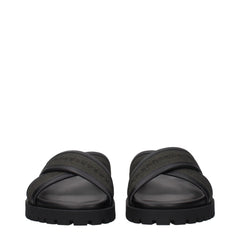 Off-White Green Fabric Flat Sandals