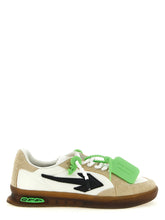 Off-White multicolor nylon athletic sneakers featuring a vibrant paneled design and signature zip-tie detail.