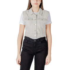 Only Light Blue Cotton Sleveless Jacket - Trucker Jackets