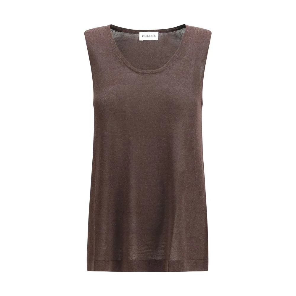 P.A.R.O.S.H. Brown Linen Tank Tops