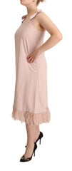 P.A.R.O.S.H. Pink Polyester Sleeveless Midi Feather Shift Dress - IT42|M - Dresses