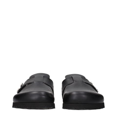 Palm Angels Black Leather Slippers - EU40/US7