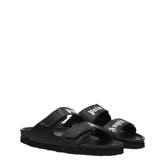 Palm Angels Black Leather Slippers Sandals - EU40/US7