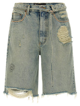 Front view of PALY Blue Cotton Bermuda Shorts for men, featuring a relaxed fit and structured waistband.