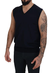 Paolo Pecora Milano Black Cotton V-neck Sleeveless Tank T-shirt - IT62 | 5XL - Tank Tops