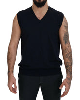 Paolo Pecora Milano Black Cotton V-neck Sleeveless Tank T-shirt - IT62 | 5XL - Tank Tops