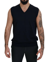 Paolo Pecora Milano Black Cotton V-neck Sleeveless Tank T-shirt - IT62 | 5XL - Tank Tops