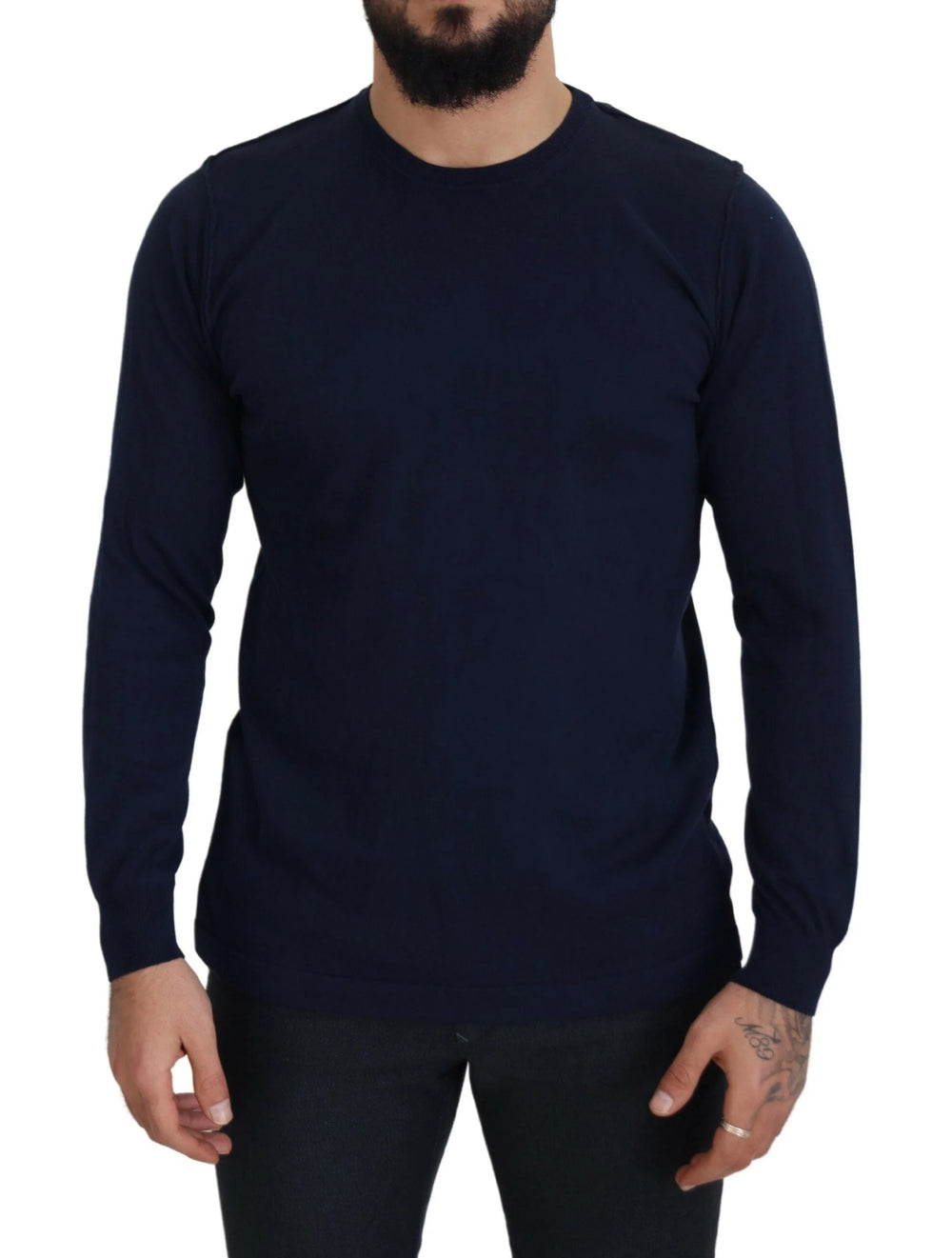 Paolo Pecora Milano Blue Cotton Crewneck Pullover Sweater - IT54 | XL - Sweaters