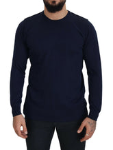 Paolo Pecora Milano Blue Cotton Crewneck Pullover Sweater - IT54 | XL - Sweaters