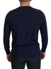 Paolo Pecora Milano Blue Cotton Crewneck Pullover Sweater - IT54 | XL - Sweaters