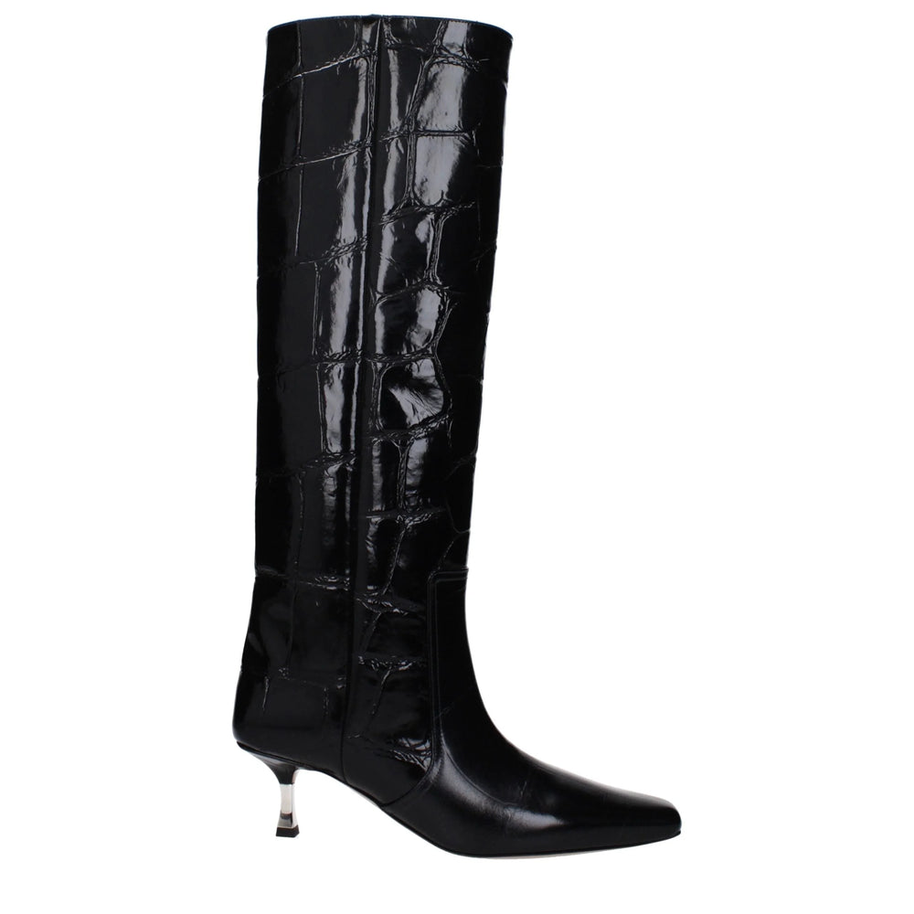 Paris Texas Black Leather High Heel Boots - EU37/US7