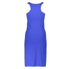 Patrizia Pepe Elegant Blue Crew Neck Dress with Logo Detail - Dresses