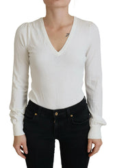 Patrizia Pepe Ivory V-Neck Long Sleeves Women Blouse Top - IT1 | XS - Blouses