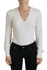 Patrizia Pepe Ivory V-Neck Long Sleeves Women Blouse Top - IT1 | XS - Blouses