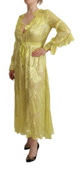 Patrizia Pepe Yellow Silk Long Sleeves Plunging Maxi Dress - IT40|S - Dresses